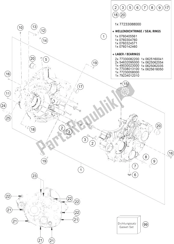 All parts for the Engine Case of the KTM 250 SX F Factory Edition USA 2016