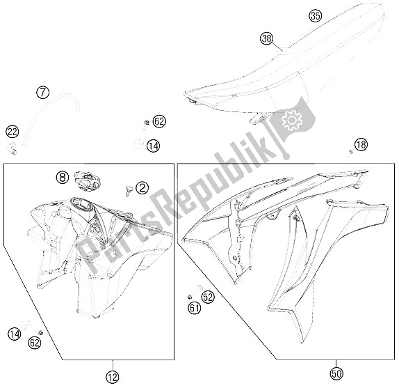 Tutte le parti per il Serbatoio, Sedile, Coperchio del KTM 250 SX F Europe 2011