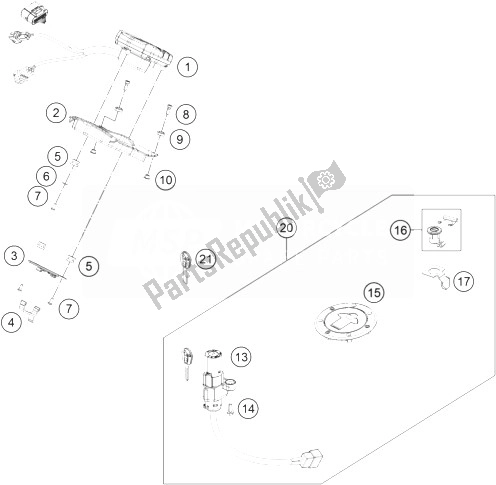 All parts for the Instruments / Lock System of the KTM 125 Duke White ABS BAJ DIR 14 Europe 2014