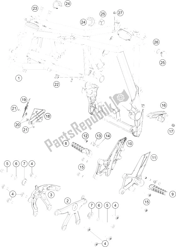 All parts for the Frame of the KTM 1290 Super Duke GT Grey ABS 16 Europe 2016