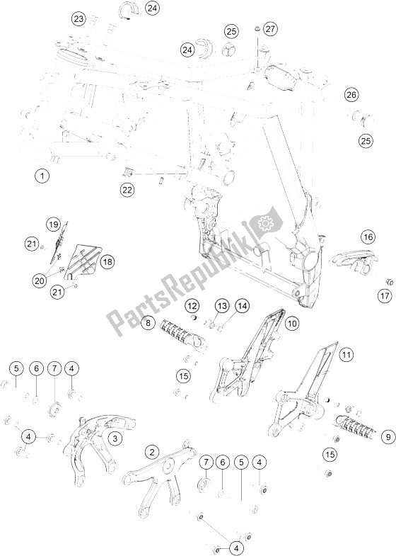 All parts for the Frame of the KTM 1290 Super Duke GT Grey ABS 16 Japan 2016