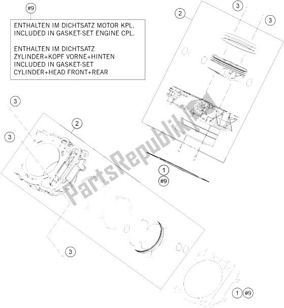 All parts for the Cylinder of the KTM 1290 Super Duke GT Grey ABS 16 Australia 2016