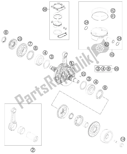 All parts for the Crankshaft, Piston of the KTM 450 SX F Europe 2012