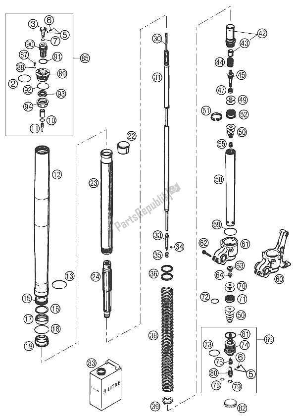 All parts for the Fork Leg Wp Usd 48 125 Sx 2002 of the KTM 250 EXC Racing SIX Days Europe 2002