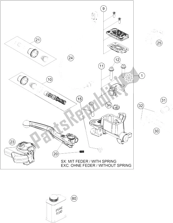 All parts for the Hand Brake Cylinder of the KTM 125 EXC Europe 2015