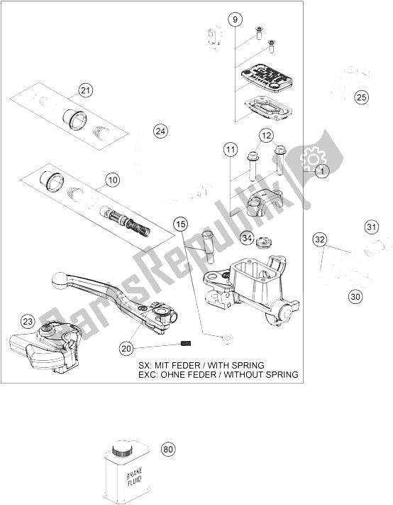 Alle onderdelen voor de Handremcilinder van de KTM 350 EXC F USA 2015