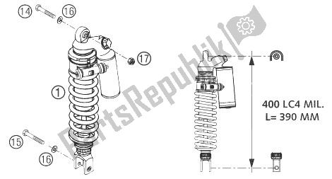 All parts for the Monoshock Wp 400 Mil. Of the KTM 400 LS E MIL Europe 9390D4 2004