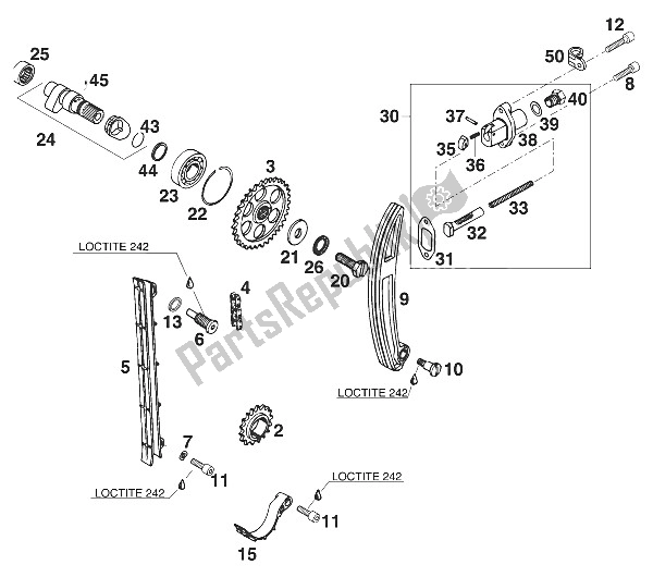 All parts for the Camshaft - Chain - Tensioner 400-620 Lc4-e '97 of the KTM 400 EGS E 31 KW 11 LT ROT Europe 1997