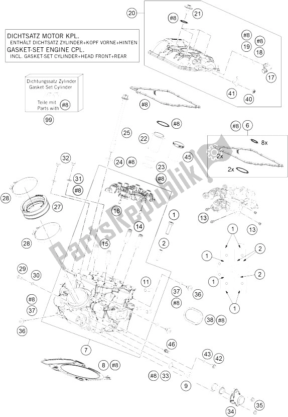 All parts for the Cylinder Head Rear of the KTM 1290 Super Adventure WH ABS 16 USA 2016