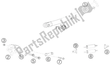 Alle onderdelen voor de Zij- / Middenstandaard van de KTM 690 Rally Factory Replica Europe 2007