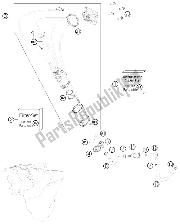 Alle onderdelen voor de Benzine Pomp van de KTM 500 EXC Europe 2012