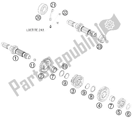 All parts for the Transmission I - Main Shaft of the KTM 400 EXC Australia 2011