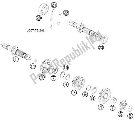 All parts for the Transmission I - Main Shaft of the KTM 450 EXC Australia United Kingdom 2009