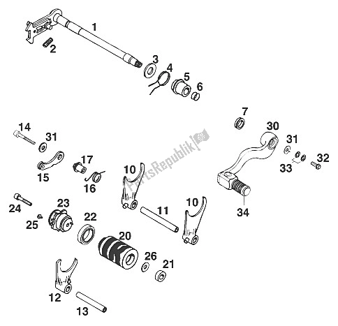 Todas as partes de Mecanismo De Mudança De Marcha Lc4'94 do KTM 620 Duke 37 KW 94 Europe 1994