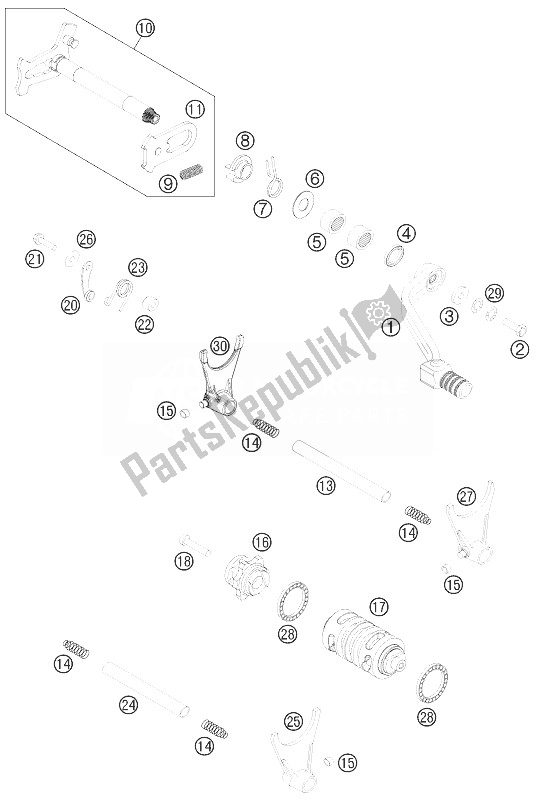All parts for the Shifting Mechanism of the KTM 450 SMR Europe 2014 All parts for the Shifting Mechanism of the KTM 450 SMR Europe 2014