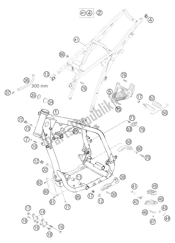 Tutte le parti per il Frame, Sub Frame del KTM 640 LC4 Supermoto Blue 05 Europe 2005