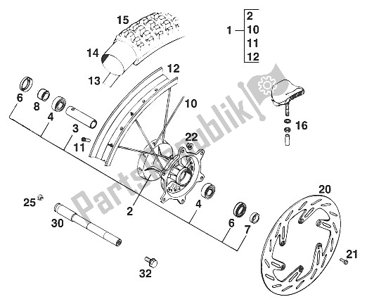 All parts for the Front Wheel 620 Sx '95 of the KTM 620 Super Comp WP 19 KW France 1995