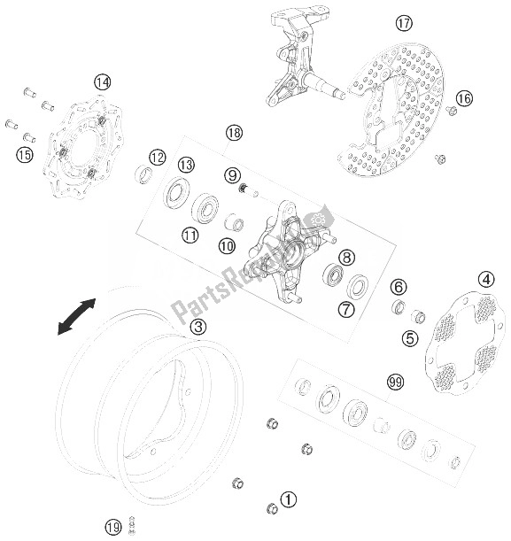 All parts for the Front Wheel of the KTM 450 SX ATV Europe 2010