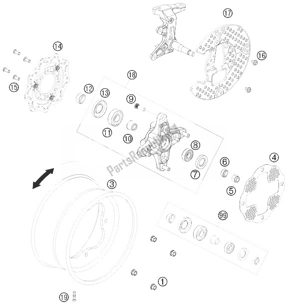 All parts for the Front Wheel of the KTM 505 SX ATV Europe 2010