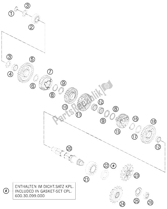 Toutes les pièces pour le Transmission Ii - Arbre Intermédiaire du KTM 990 Super Duke Black France 2012