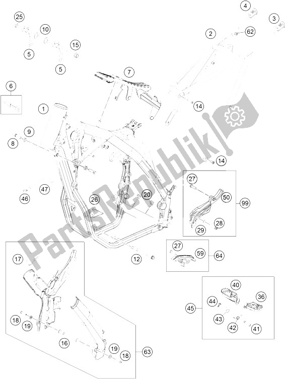 All parts for the Frame of the KTM 500 EXC USA 2015