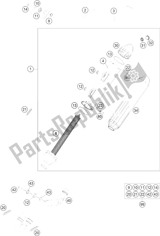Todas as partes de Sistema De Exaustão do KTM 450 EXC Australia 2015