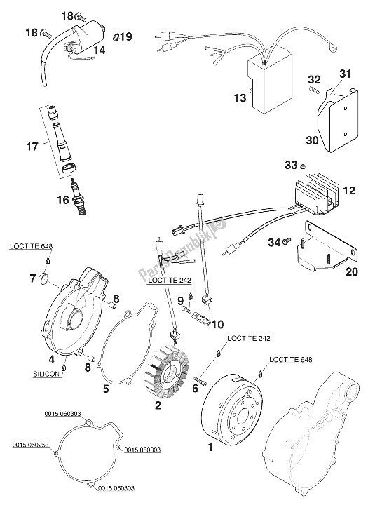 Tutte le parti per il Sistema Di Accensione Kokusan Lc4-e '99 del KTM 640 LC 4 USA 2000