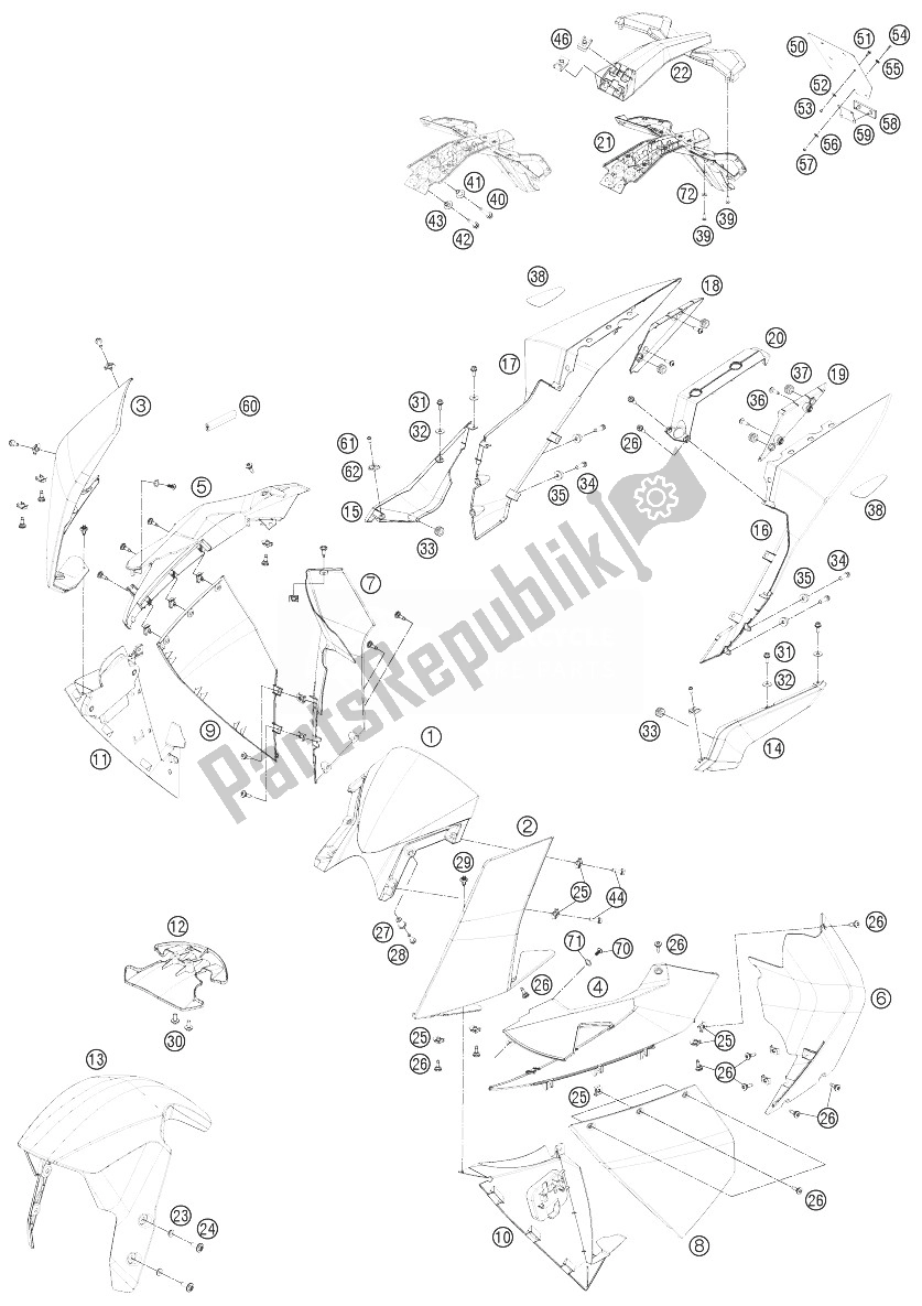 Tutte le parti per il Maschera, Parafanghi del KTM 1190 RC8 R White Europe 2014