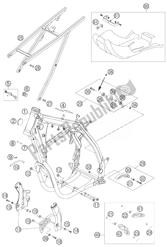 Tutte le parti per il Frame, Sub Frame del KTM 450 EXC Factory Racing Australia 2007