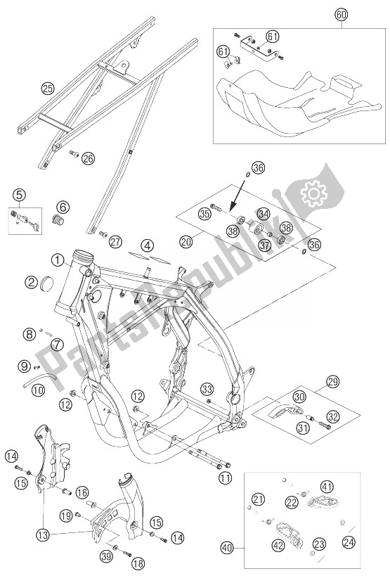 All parts for the Frame, Sub Frame of the KTM 525 EXC Factory Racing Europe 2007