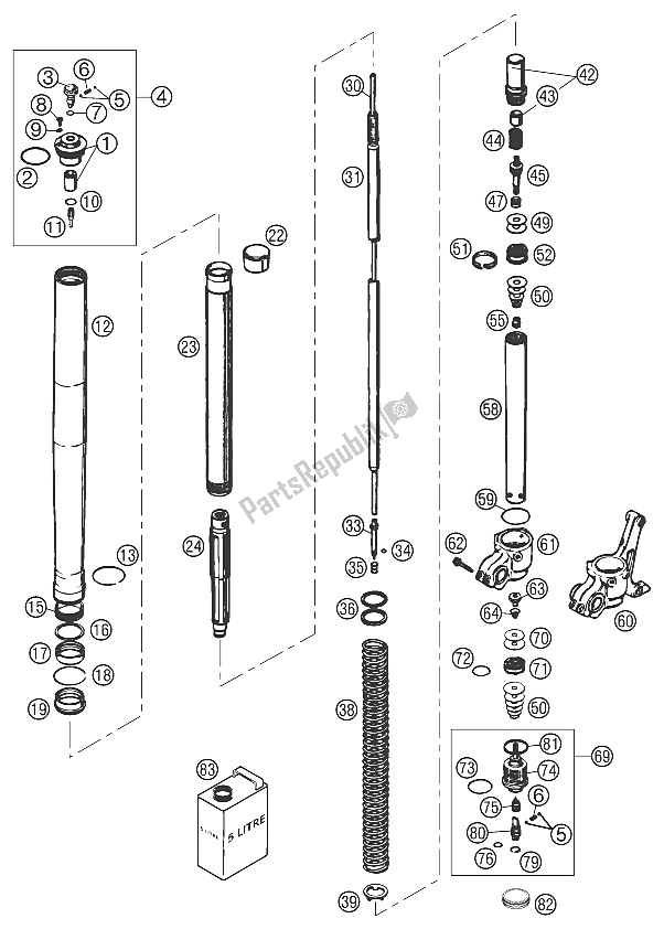 All parts for the Fork Leg Wp Usd 43 125-380 ? 02 of the KTM 125 EXC Australia 2002