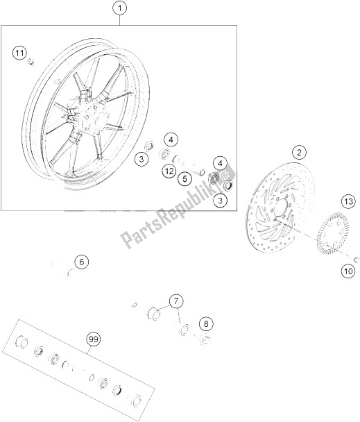 Tutte le parti per il Ruota Anteriore del KTM 125 Duke Orange ABS B D 16 Europe 2016