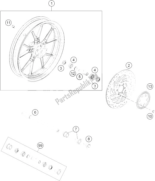 Todas as partes de Roda Da Frente do KTM 125 Duke White ABS B D 16 Europe 2016