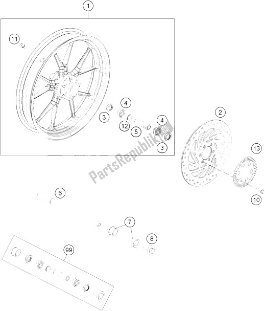 All parts for the Front Wheel of the KTM 250 Duke BL ABS CKD 16 Malaysia 2016