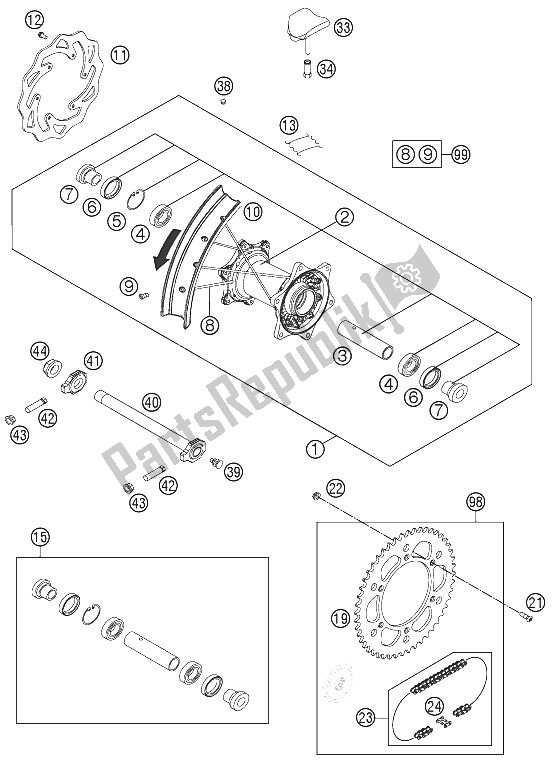 All parts for the Rear Wheel of the KTM 125 EXC Europe 2015