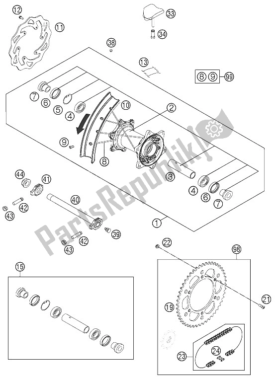 All parts for the Rear Wheel of the KTM 500 EXC Europe 2015