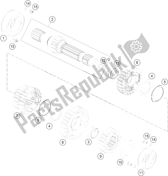 All parts for the Transmission I - Main Shaft of the KTM 690 Enduro R ABS Europe 2016