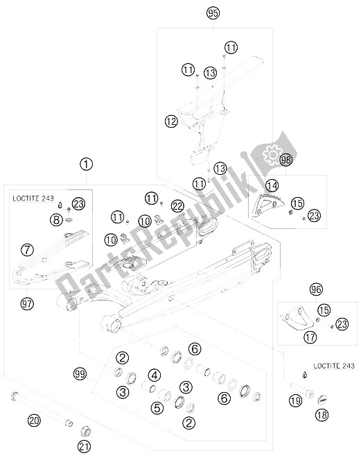 Todas las partes para Brazo Oscilante de KTM 990 Adventure Orange ABS 09 USA 2009