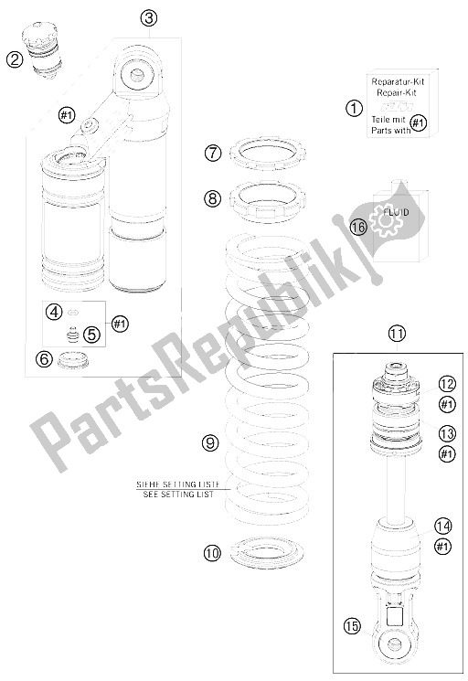 Todas las partes para Monoshock Desmontado de KTM 65 SXS USA 2012