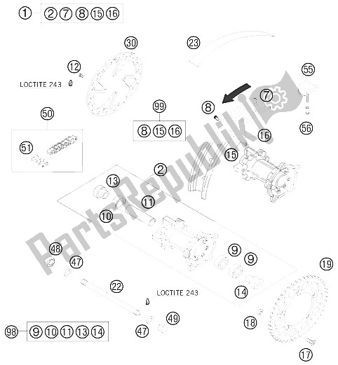 All parts for the Rear Wheel of the KTM 65 SX Europe 6001H6 2008