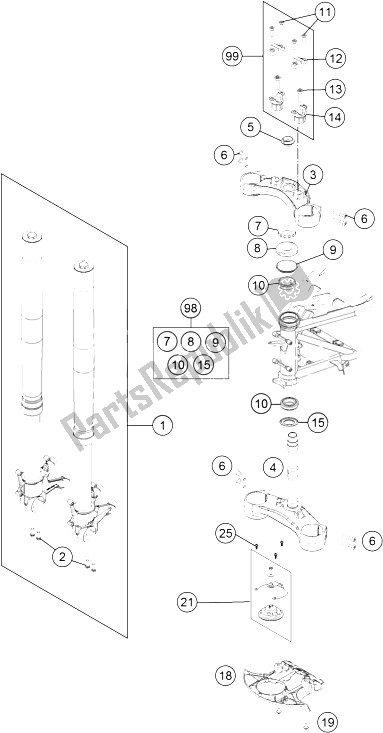 Tutte le parti per il Forcella Anteriore, Pinza Tripla del KTM 1050 Adventure ABS Australia 2015