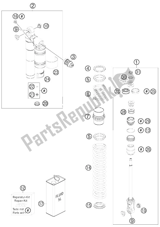 All parts for the Shock Abs. Front Disassembled of the KTM 505 SX ATV Europe 2012