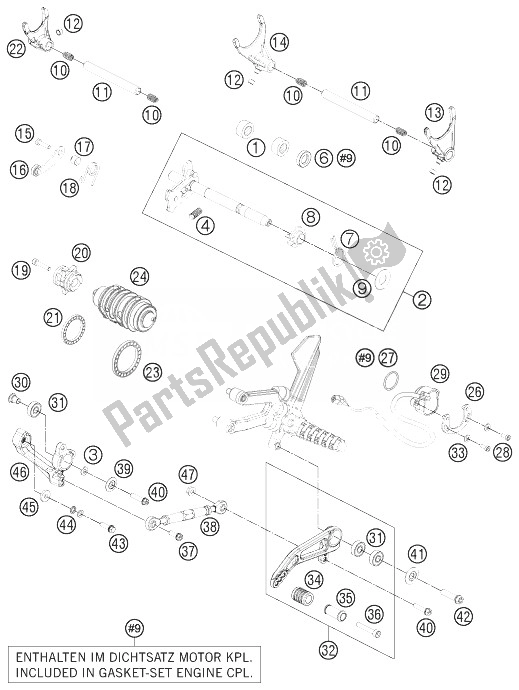 All parts for the Shifting Mechanism of the KTM 1190 RC8 R White France 2013