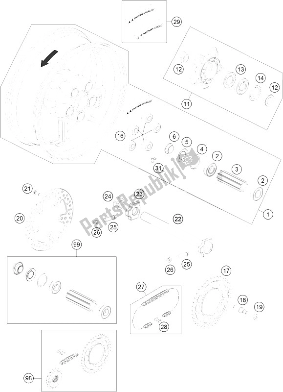 All parts for the Rear Wheel of the KTM 990 Supermoto R Europe 2012