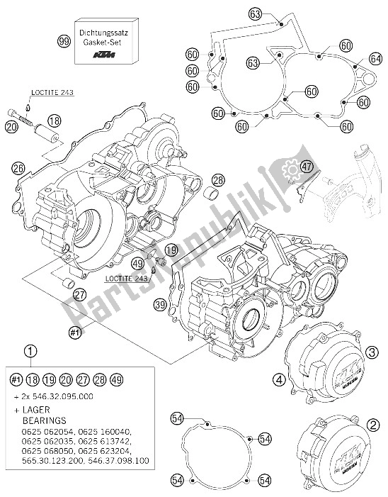 Tutte le parti per il Cofano Motore 250/300 del KTM 250 EXC Europe 2005