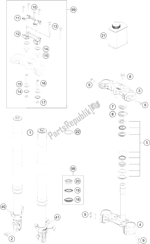 Wszystkie części do Przedni Widelec, Potrójny Zacisk KTM 125 Duke Grey Europe 8026L5 2012