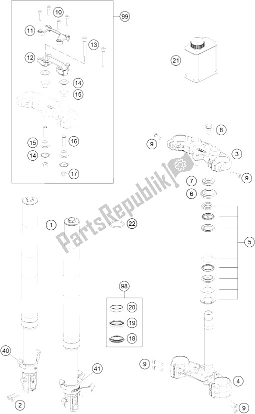 All parts for the Front Fork, Triple Clamp of the KTM 200 Duke OR W O ABS B D 15 Europe 2015
