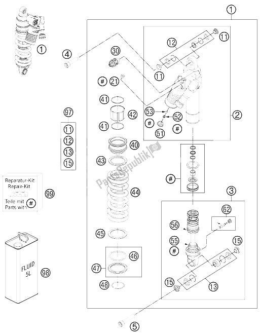 All parts for the Monoshock of the KTM 990 Adventure R France 2011