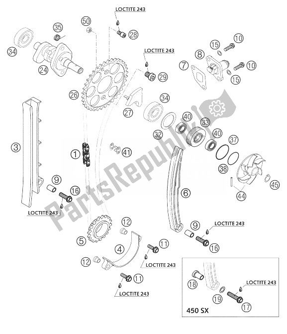 Alle onderdelen voor de Klepaandrijving 250 Exc, 450 / 525sx van de KTM 250 EXC Racing Australia 2003