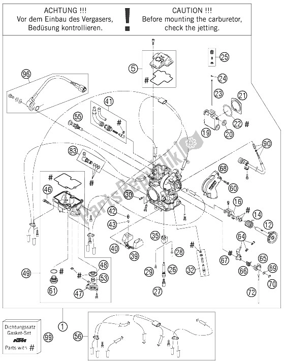 All parts for the Carburetor of the KTM 450 SX F Europe 2008